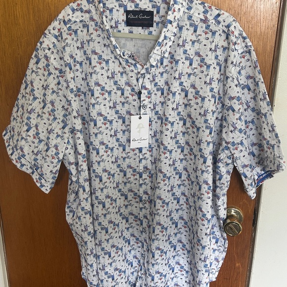 robert graham blue hawaii Shirt Alcohol Martini Margarita Beach XXXL Linen